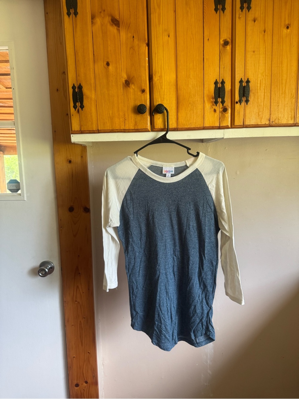 LuLaRoe Kids Raglan Long Sleeve Tee in Blue and Cream